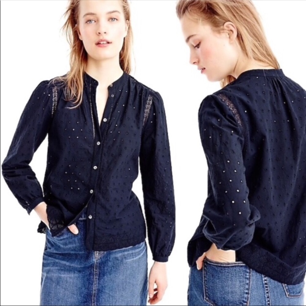 J. Crew navy blue eyelet button front shirt -0